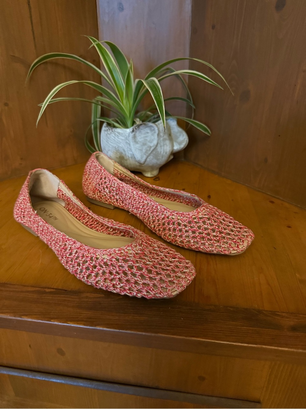 On 34th  Naomie Crochet Ballet Flats in Coral Pink 7.5?